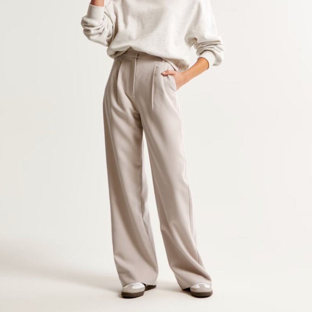 A&F Sloane Tailored Wide Leg Pant - Light Taupe - Size 24R 00R
